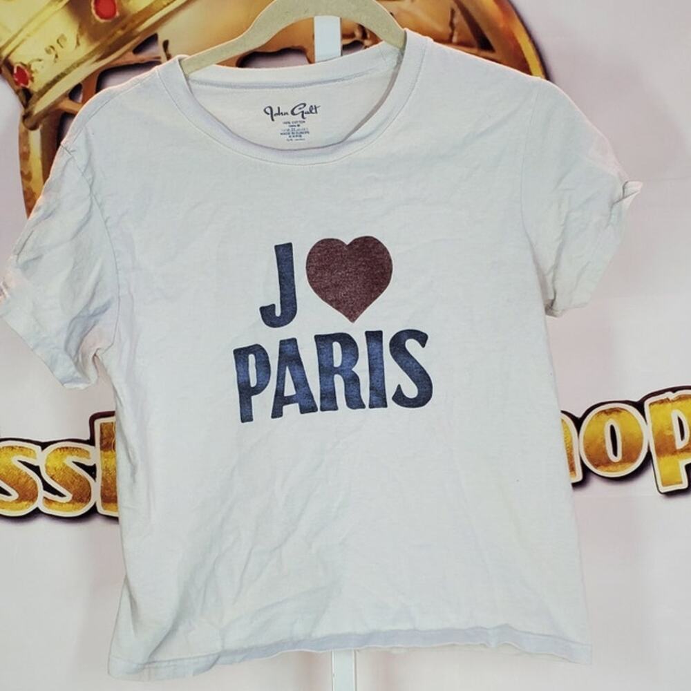 John Galt White J Love Paris Crop Tee Size Small